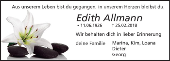Traueranzeige von Edith Allmann von Trauerportal Rhein Main Presse