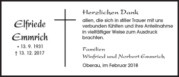 Traueranzeige von Elfriede Emmrich von  Kreisanzeiger