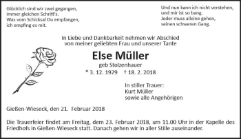 Traueranzeige von Else Müller von  Gießener Anzeiger