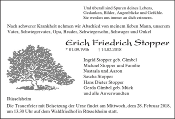 Traueranzeige von Erich Friedrich Stopper von Trauerportal Rhein Main Presse