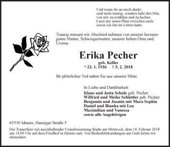 Traueranzeige von Erika Pecher von Trauerportal Rhein Main Presse