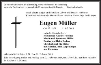 Traueranzeige von Eugen Müller von  Kreisanzeiger