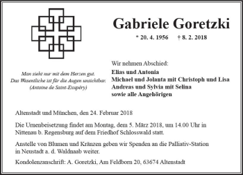 Traueranzeige von Gabriele Goretzki von  Kreisanzeiger