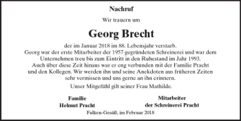 Traueranzeige von Georg Brecht von Trauerportal Rhein Main Presse