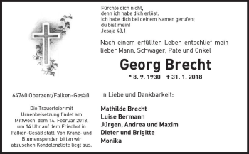 Traueranzeige von Georg Brecht von Trauerportal Rhein Main Presse