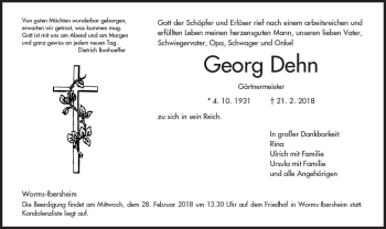 Traueranzeige von Georg Dehn von Trauerportal Rhein Main Presse
