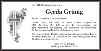 Traueranzeige von Gerda Grünig von VRM Trauer