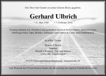 Traueranzeige von Gerhard Ulbrich von  Usinger Anzeiger