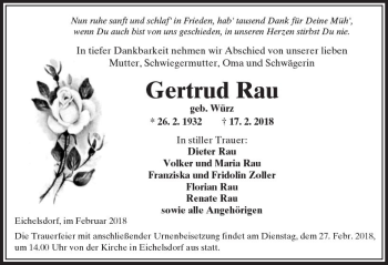 Traueranzeige von Gertrud Rau von  Kreisanzeiger