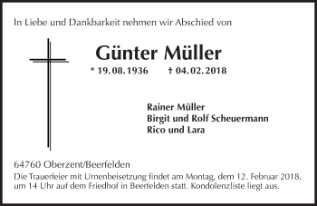 Traueranzeige von Günter Müller von Trauerportal Rhein Main Presse