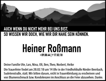 Traueranzeige von Heiner Roßmann von Trauerportal Rhein Main Presse