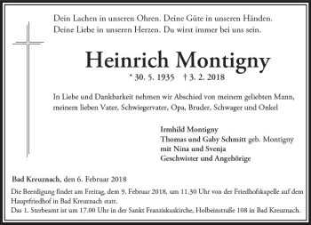 Traueranzeige von Heinrich Montigny von Trauerportal Rhein Main Presse