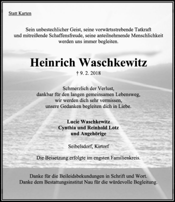 Traueranzeige von Heinrich Waschkewitz von VRM Trauer