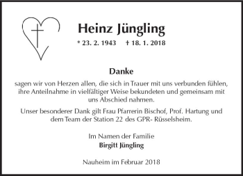 Traueranzeige von Heinz Jüngling von Trauerportal Rhein Main Presse