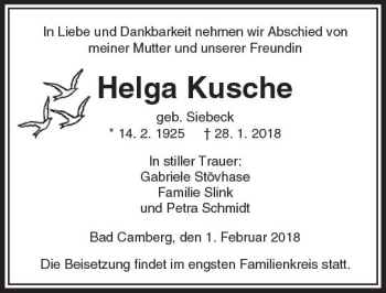 Traueranzeige von Helga Kusche von  Camberger Anzeiger