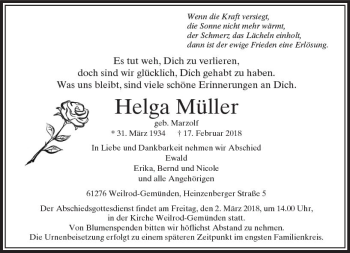 Traueranzeige von Helga Müller von  Usinger Anzeiger