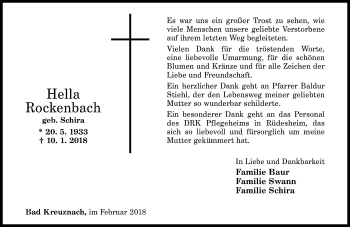 Traueranzeige von Hella Rockenbach von Trauerportal Rhein Main Presse