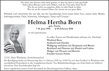 Traueranzeige von Helma Hertha Born von Trauerportal Rhein Main Presse