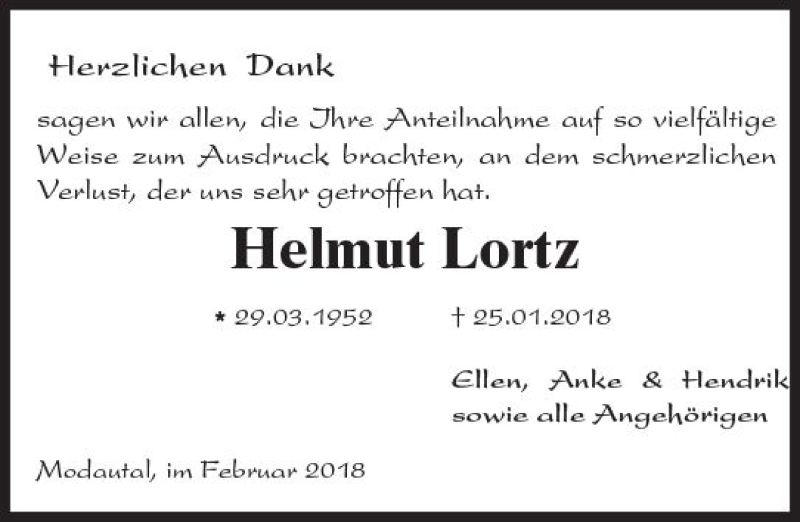  Traueranzeige für Helmut Lortz vom 24.02.2018 aus Trauerportal Rhein Main Presse