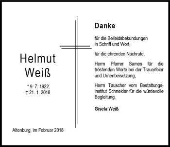 Traueranzeige von Helmut Weiß von VRM Trauer