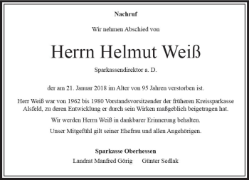 Traueranzeige von Helmut Weiß von VRM Trauer