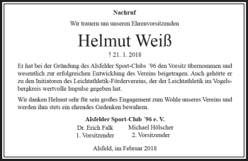 Traueranzeige von Helmut Weiß von VRM Trauer