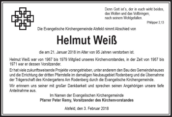 Traueranzeige von Helmut Weiß von VRM Trauer