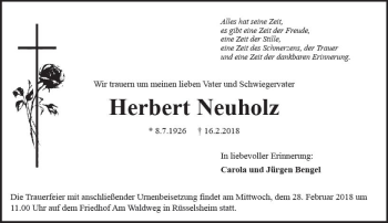 Traueranzeige von Herbert Neuholz von Trauerportal Rhein Main Presse