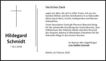 Traueranzeige von Hildegard Schmidt von Trauerportal Rhein Main Presse