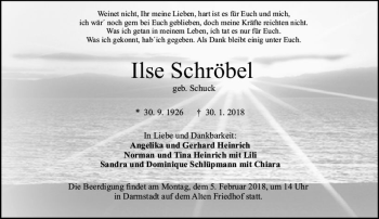 Traueranzeige von Ilse Schröbel von Trauerportal Rhein Main Presse