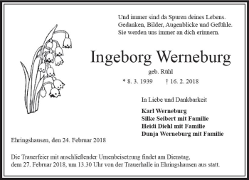 Traueranzeige von Ingeborg Werneburg von VRM Trauer