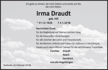 Traueranzeige von Irma Draudt von Trauerportal Rhein Main Presse