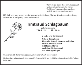 Traueranzeige von Irmtraud Schlagbaum von Trauerportal Rhein Main Presse