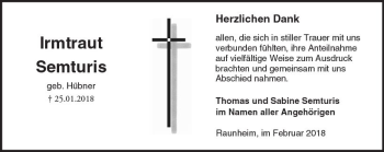 Traueranzeige von Irmtraut Semturis von Trauerportal Rhein Main Presse