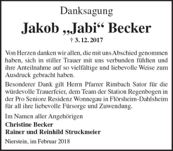 Traueranzeige von Jakob Becker von Trauerportal Rhein Main Presse