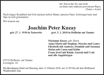Traueranzeige von Joachim Peter Kuzay von Trauerportal Rhein Main Presse