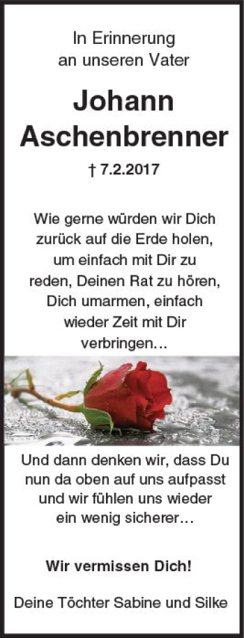 Traueranzeige von Johann Aschenbrenner von Trauerportal Rhein Main Presse