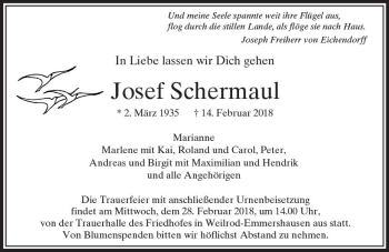 Traueranzeige von Josef Schermaul von  Usinger Anzeiger