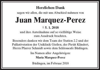 Traueranzeige von Juan Marquez-Perez von  Kreisanzeiger