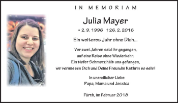 Traueranzeige von Julia Mayer von Trauerportal Rhein Main Presse