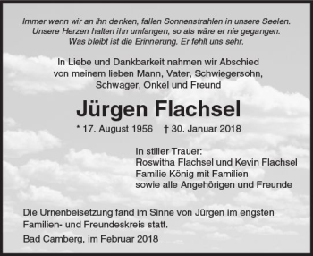 Traueranzeige von Jürgen Flachsel von  Camberger Anzeiger