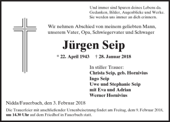 Traueranzeige von Jürgen Seip von  Kreisanzeiger