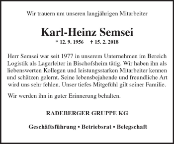 Traueranzeige von Karl-Heinz Semsei von Trauerportal Rhein Main Presse