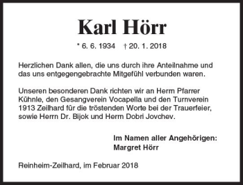 Traueranzeige von Karl Hörr von Trauerportal Rhein Main Presse