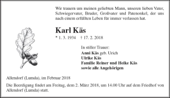 Traueranzeige von Karl Käs von  Gießener Anzeiger