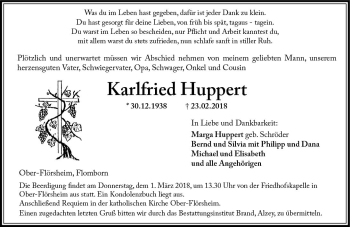 Traueranzeige von Karlfried Huppert von Trauerportal Rhein Main Presse