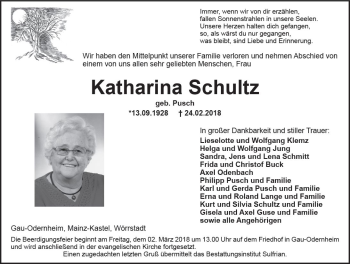 Traueranzeige von Katharina Schultz von Trauerportal Rhein Main Presse
