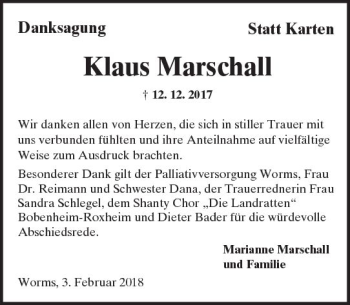 Traueranzeige von Klaus Marschall von Trauerportal Rhein Main Presse