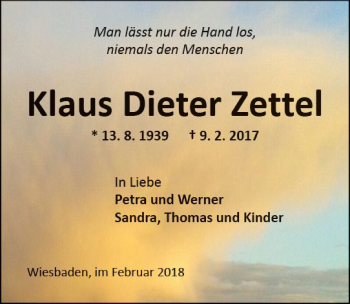 Traueranzeige von Klaus Dieter Zettel von Trauerportal Rhein Main Presse