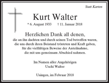 Traueranzeige von Kurt Walter von  Usinger Anzeiger